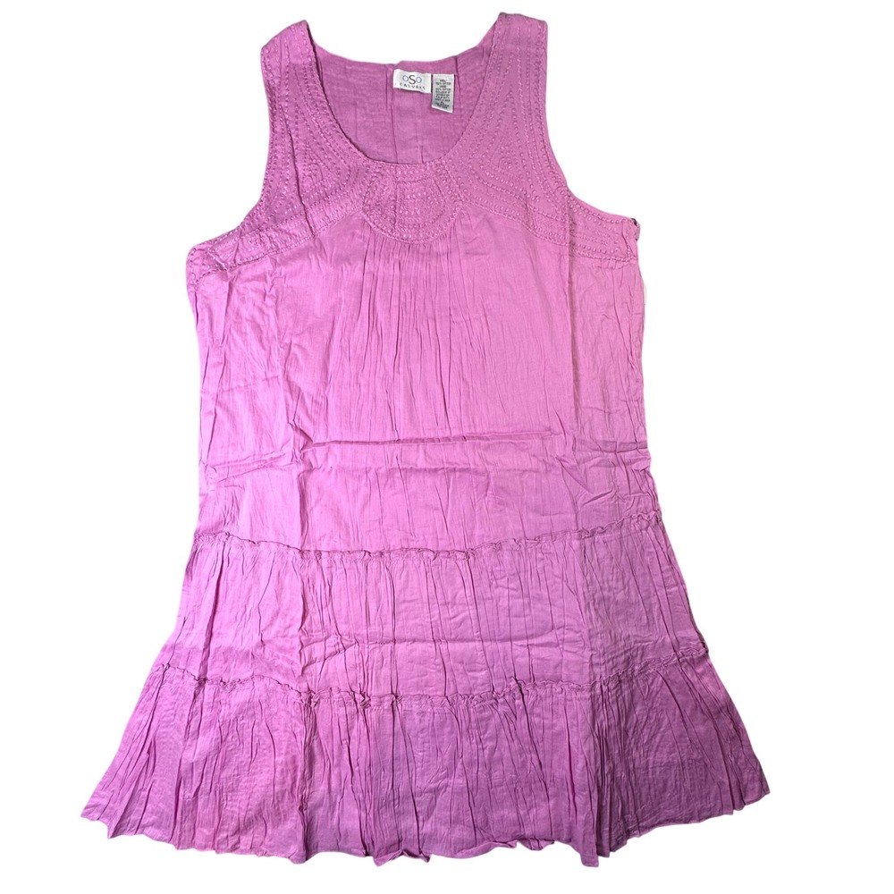 Oso Casuals Cotton Crinkle Gauze Embroidered Tiered Dress Boho XL Pink NEW